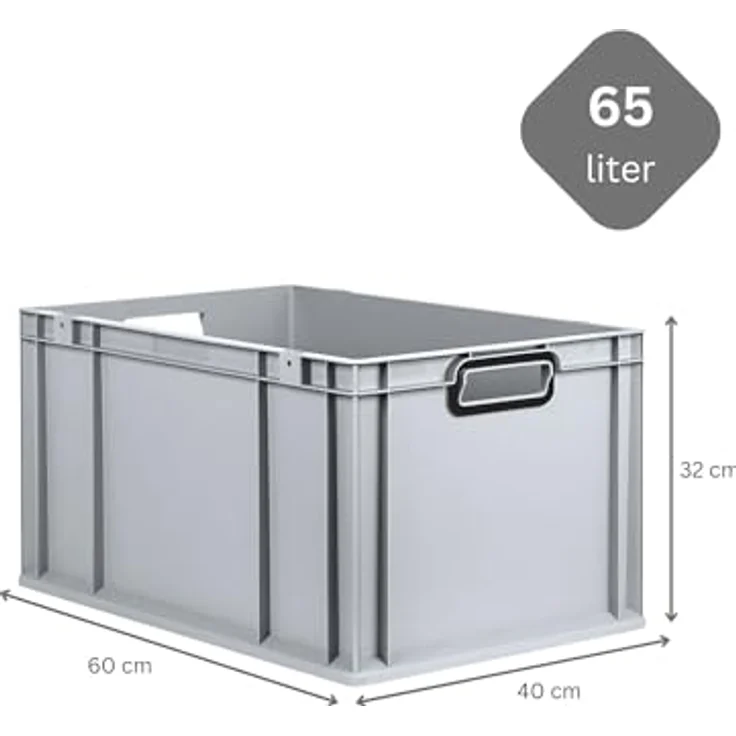 PROREGAL Eurobox NextGen Color, 10x 65L Transportbox mit Auflagedeckel und Schiebeschnappverschlüssen, Grau, HxBxT 32x40x60cm, lebensmittelecht – Bild 3