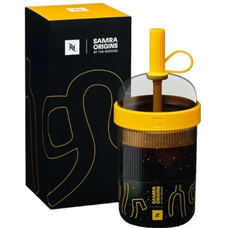 NESPRESSO Samra Origins Travel Tumbler, limitierte Edition in Gelb, wiederverwendbare Trinkflasche mit sicherem Verschluss