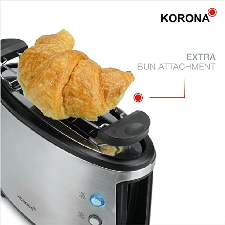 Korona Single 1-Scheiben-Toaster, 550W, inkl. Brötchenaufsatz, Auftau- und Aufwärmfunktion, platzsparend, Edelstahl, schwarz – Bild 6