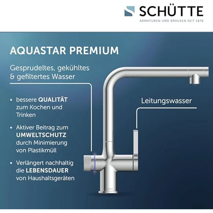 Schütte AQUASTAR PREMIUM Sprudelwasser Küchenarmatur mit Kühl- und Filtersystem, 360° schwenkbar, Chrom – Bild 2