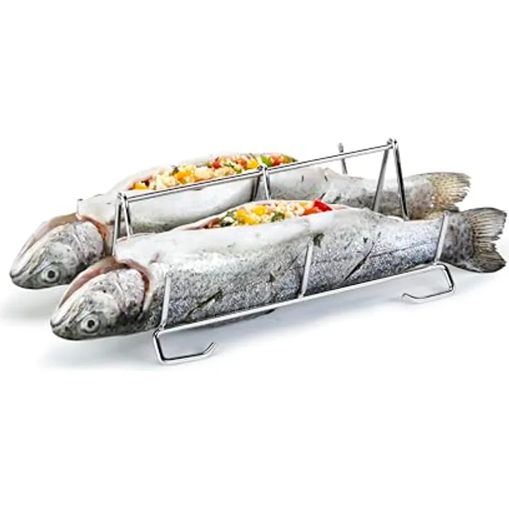 Tescoma Fischhalter GrandCHEF, Edelstahl Küchenrost für perfekten Fischgenuss im Ofen, Grill und Dampfgaren