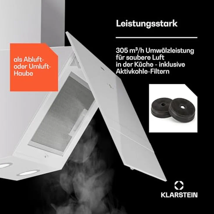Klarstein Dunstabzugshaube 60cm, Abluft-Dunstabzugshaube mit Spülmaschinenfestem Filter aus Aluminium, Leise Abzugshaube Abluft, 305m³/h Luftstrom, Effiziente Wandhauben mit LEDs & Touch Controls – Bild 3