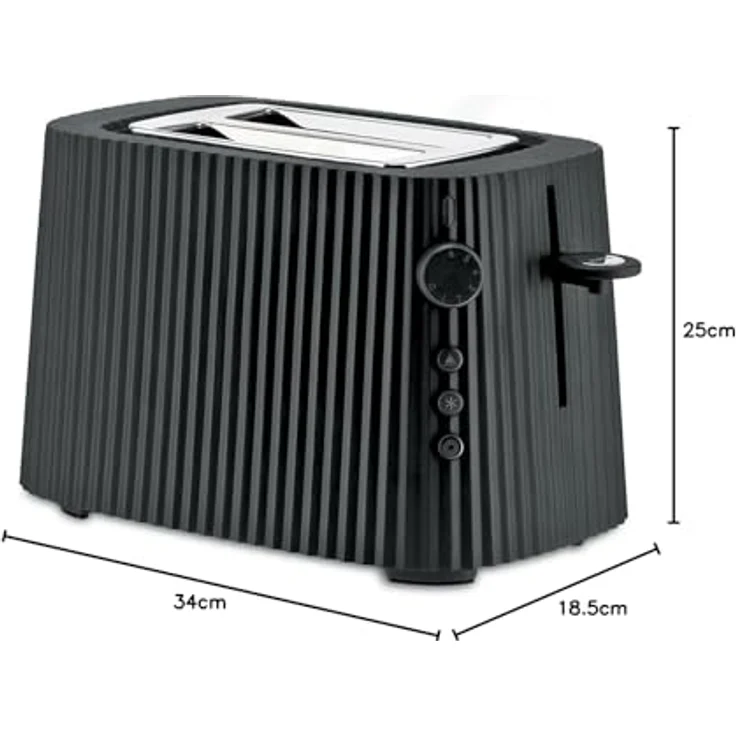 Alessi Plissé 2-Schlitz-Toaster, 6 Bräunungsstufen, Kunststoff, Edelstahl, schwarz – Bild 8