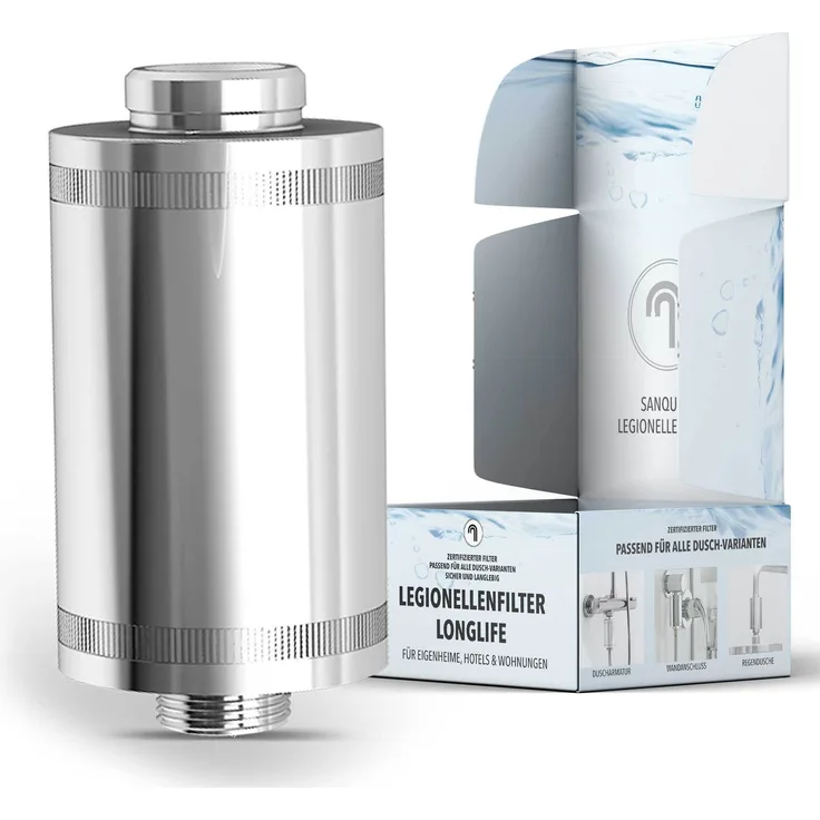 sanquell Legionellenfilter Dusche LONGLIFE, Sofortschutz, universal passend, Standard-Gewinde