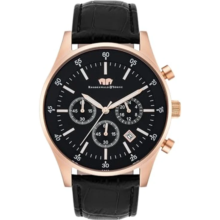 Rhodenwald & Söhne Chronograph Goodwill schwarz, Edelstahl Armbanduhr für Herren mit Quarzwerk und Lederarmband – Bild 2