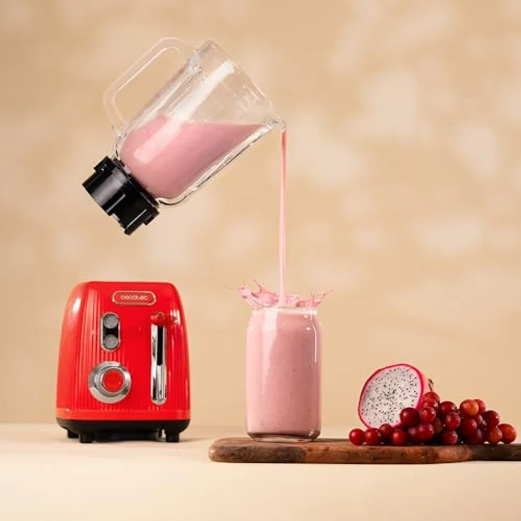 Cecotec Standmixer Retro Power Black Titanium RetroRed, 1200W, 2 Geschwindigkeiten, 4-Klingen-Messer mit schwarzer Titanbeschichtung, 1,5L Krug, Vintage-Design in Rot – Bild 4