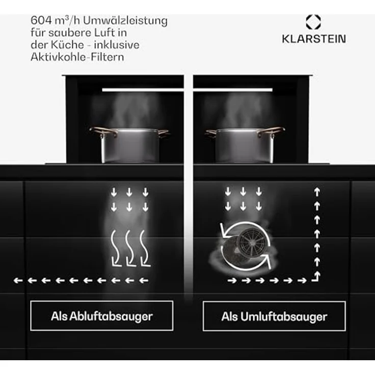 Klarstein Downdraft-Dunstabzugshaube 75cm, versenkbare Abluft/Umluft, 576m³/h, leise (51 dB), Energieeffizienz A++, LED-Beleuchtung & Touch-Bedienfeld – Bild 3