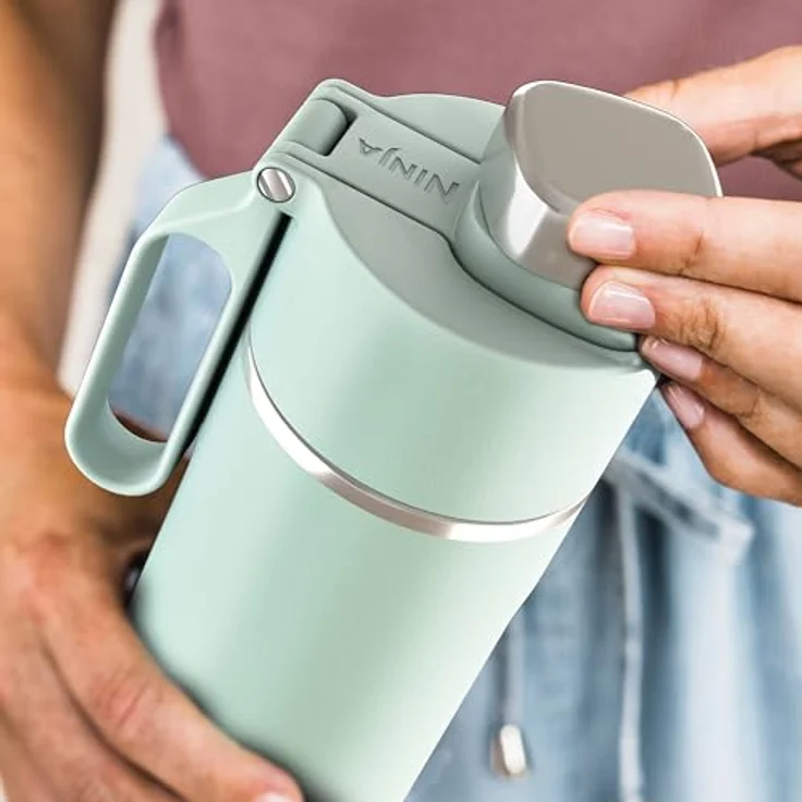 Ninja Thirsti Thermobecher to go, 530ml, auslaufsicherer Deckel, für heiße, kalte & kohlensäurehaltige Getränke, dreifach isoliert, Edelstahlflasche, Mint – Bild 4