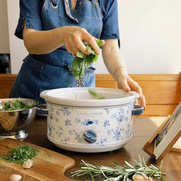 VQ Laura Ashley 6,5 Liter Schongarer mit China Rose Print, Slowcooker für 8-10 Personen, energieeffizient, 3 Heizstufen, gehärteter Glasdeckel – Bild 2