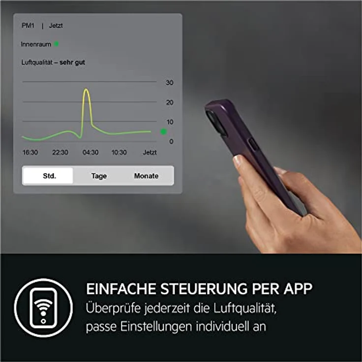 AEG APO50371DG PURE 5000 Luftreiniger, filtert bis zu 99,97 Prozent der Luftpartikel, Automatik-Modus, Luftqualitätsanzeige, ultrafeine Partikelfilter, App-Steuerung, bis 41 qm, dunkelgrau – Bild 5