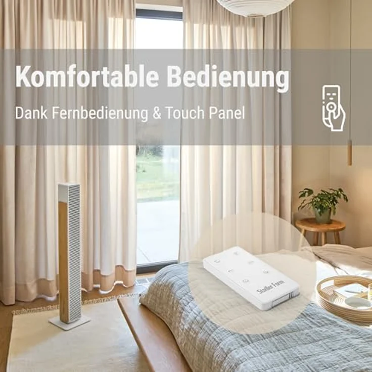 Stadler Form Nick, Leiser Turmventilator mit Schwenkfunktion, 10 Geschwindigkeitsstufen, Timer und Fernbedienung, Schwarz mit natürlichem Bambus – Bild 3