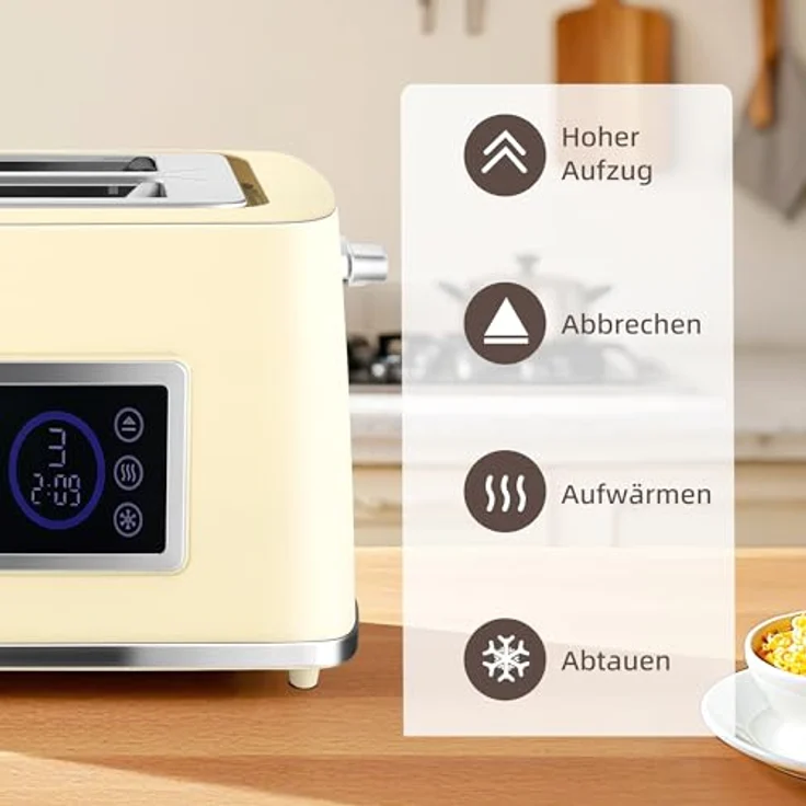 HOMCOM Toaster und Wasserkocher-Set, 1.7 L, 2200 W, 2-Schlitz-Toaster mit LED-Touchscreen, Cremeweiß – Bild 6