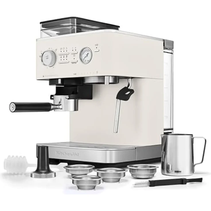 KitchenAid Kaffeehalbautomat KitchenAid halbautomatische Espressomaschine mit Gratmahlwerk, leistungsstarke 15-bar Pumpe und PID-Temperaturregelung, Edelstahl – Bild 2