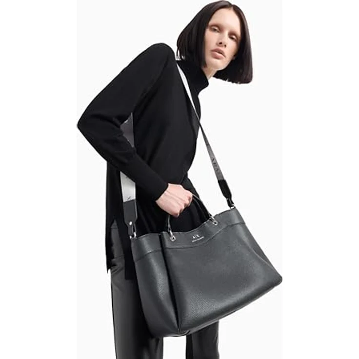ARMANI EXCHANGE Shopper, Polyurethan, elegantes Design mit abnehmbarem Umhängeriemen, Schwarz – Bild 7