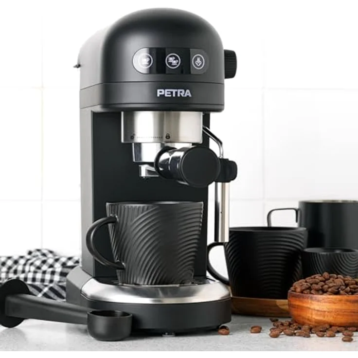 Petra PT5240BVDE Espresso Machine, Siebträgermaschine mit 15 bar Druckpumpe und Milchaufschäumer, Schwarz – Bild 4