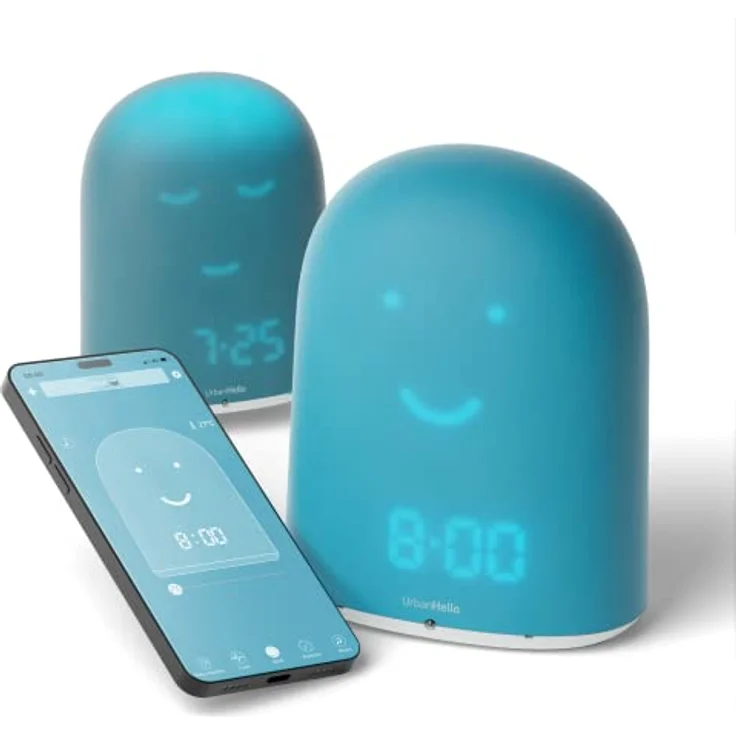UrbanHello Remi – Der Beste Wecker für Kinder, um mehr zu schlafen, Audiowiedergabe, Schlaf-Tracker, Nachtlicht – Lautsprecher Musik – Blau – Bild 1