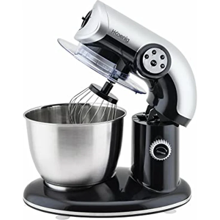H.Koenig KM80 Küchenmaschine - 5 L Schüssel aus Edelstahl - bis zu 2kg Teig - 3 Aufsätze - 1000 W - 4 Geschwindigkeitsstufen - schwarz – Bild 2