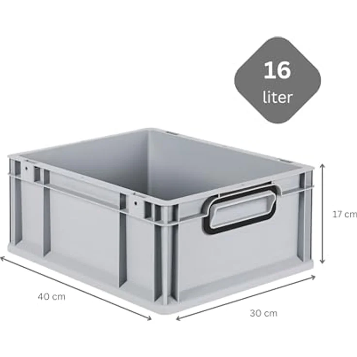 PROREGAL Eurobox NextGen Color SuperSparSet, 10x Transportbox mit Auflagedeckel, 16L, grau, HxBxT 17x30x40cm, mit Schiebeschnappverschlüssen und schwarzen Griffen – Bild 3