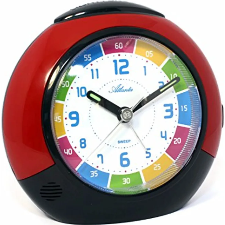 Atlanta Lernwecker ohne Ticken, Quarz mit Snooze-Funktion und Zifferblattbeleuchtung, Rot A