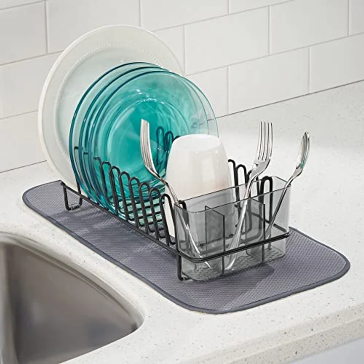mDesign Geschirrabtropfer - Plastik-Abtropfablage für Spüle - tolles Abtropfgestell - bis zu 15 Teller + Besteck - 31,8 cm x 14,0 cm x 10,2 cm – Bild 3