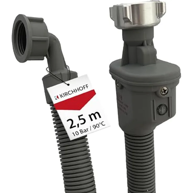 Kirchhoff Sicherheits-Zulaufschlauch 24,2 mm (3/4 Zoll IG) x 2,5 m, Erweiterte Ausführung mit Sicherheitsmechanismus für Waschmaschinen