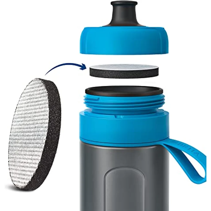 BRITA Wasserfilter-Flasche fill&go Active Blau, Robuste Sport Trinkflasche mit Wasserfilter für unterwegs aus BPA-freiem Kunststoff - Zusammendrückbar – Bild 3