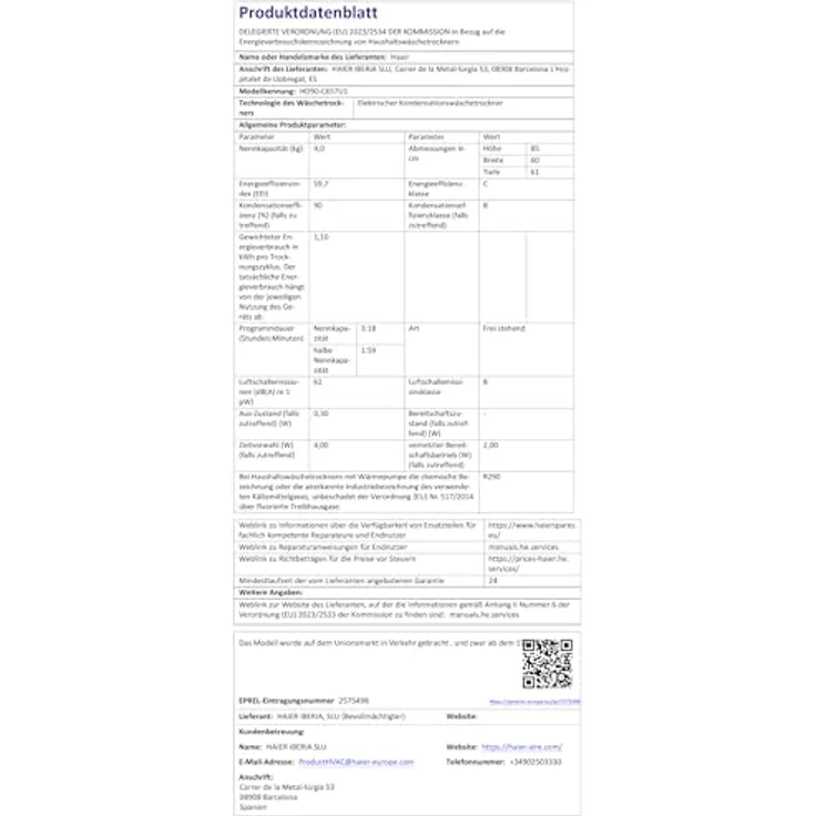 HAIER HD90-C657U1 Wärmepumpentrockner G5, 9 kg, intelligente Sensortechnologie, weiß – Bild 15
