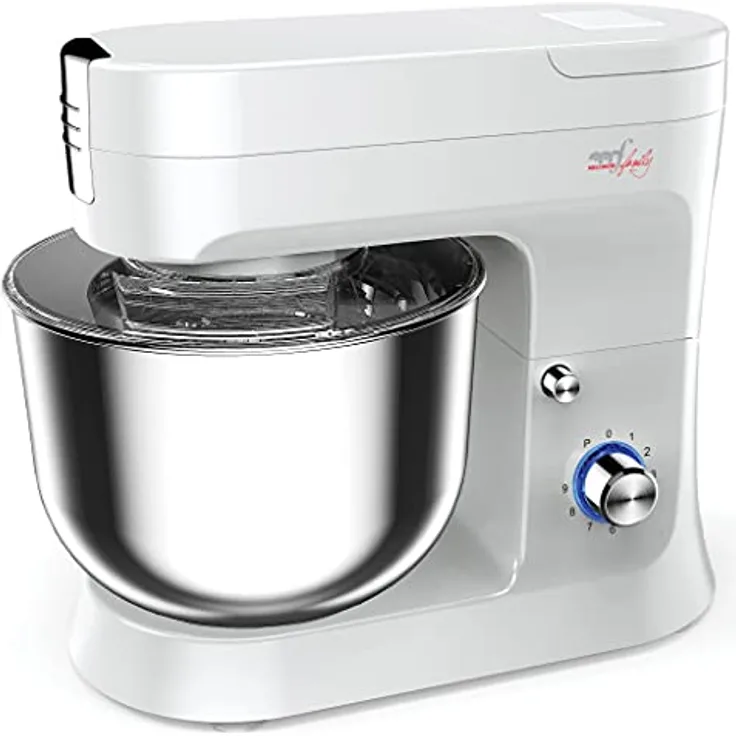 Melchioni-Familie MAGDA, Planeten Mixer, 9 Liter/3 kg Stahlschüssel, 9 Geschwindigkeiten + Puls, transparenter Deckel, Knethaken, Mixer, Schneebesen, LED-Anzeige, 1800 W