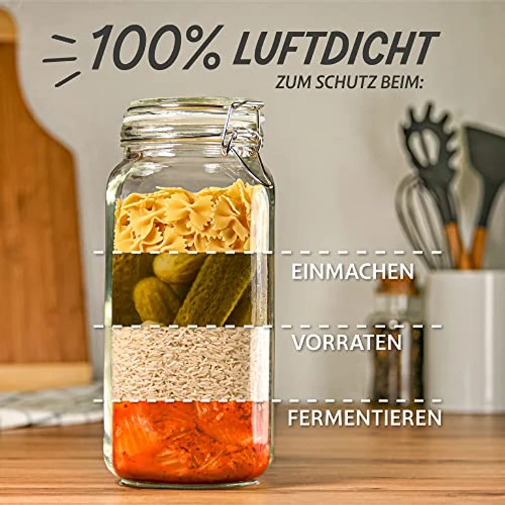 Niboline Einmachgläser mit Bügelverschluss Groß 2l - Luftdicht mit Etiketten und extra Silikondichtungen - Spülmaschinenfest, Durchsichtig – Bild 6