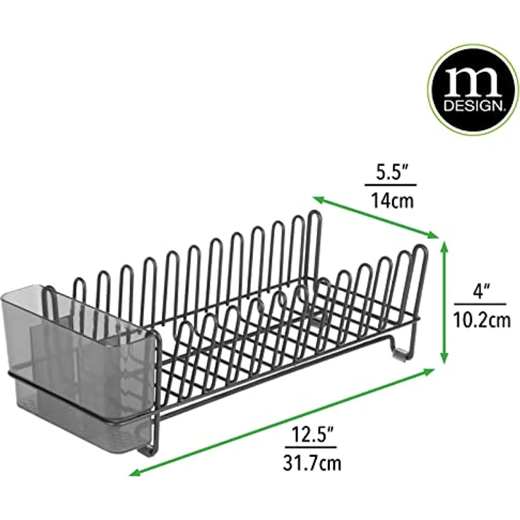 mDesign Geschirrabtropfer - Plastik-Abtropfablage für Spüle - tolles Abtropfgestell - bis zu 15 Teller + Besteck - 31,8 cm x 14,0 cm x 10,2 cm – Bild 5