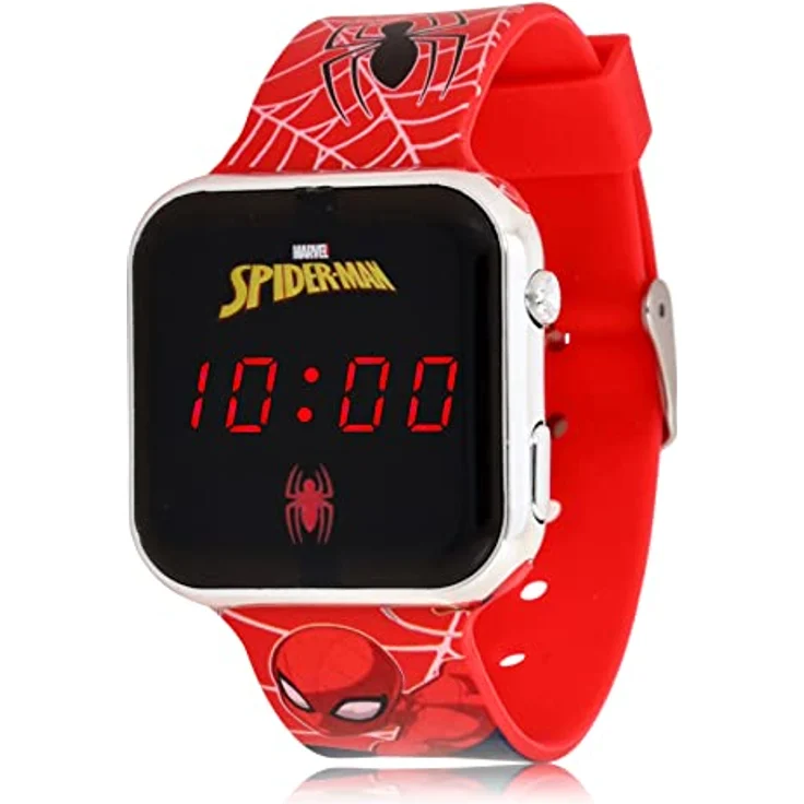 Accutime LED-Kinderuhr Spider-Man Design, lange Batterielaufzeit, Abschalt Automatik, rot – Bild 1