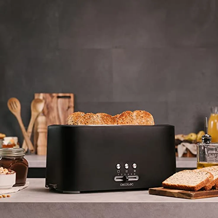 Cecotec Toast&Taste 16000, Doppelschlitz-Toaster mit 1630 W, 2 extra breiten Langschlitzen, schwarzes Design, 9 Toastfunktionen, Brötchenaufsatz – Bild 3