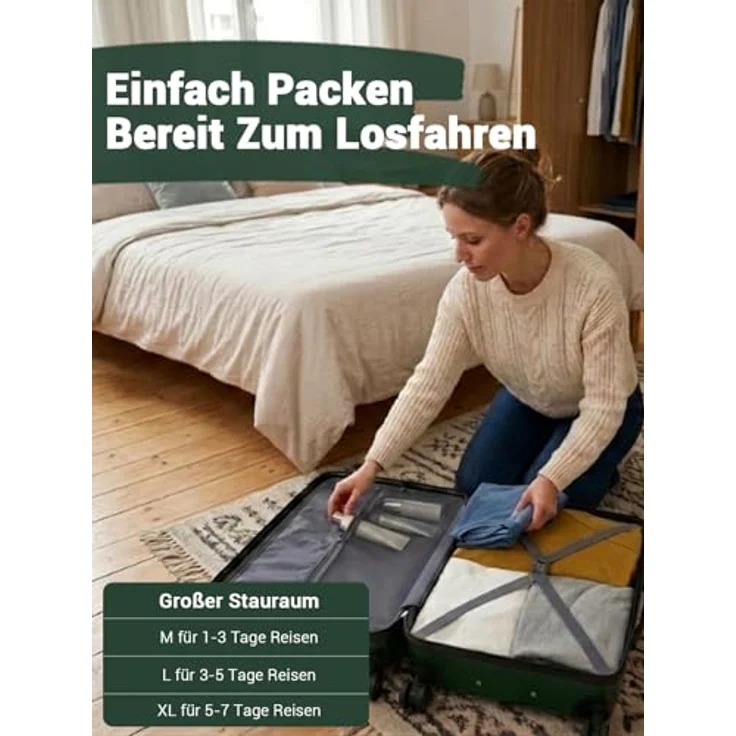 Shavont Mittelgroßer Koffer L, Hartschalenkoffer aus ABS, 4 Leise 360° Doppelrollen, Integriertes Schloss, 58 L, 66x45x26,5 cm, Grün – Bild 4