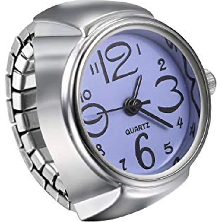 JewelryWe Ringuhr Fingeruhr für Herren und Damen, rund, Analog, Quarz, elastisches Legierungsband, lila – Bild 1