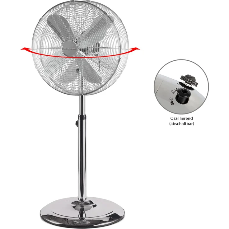 ProfiCare PC-VL 3064 MS Metall-Standventilator, Oszillierend, Neigungswinkel verstellbar, Höhenverstellbar, Ø ca. 40cm, inox - Preisvergleich – Bild 3