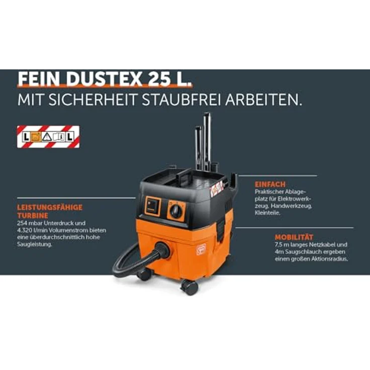 Fein Dustex 25 L Industriestaubsauger Beutel - beutellos 22 Liter – Bild 6