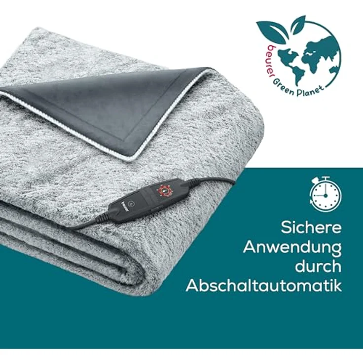 Beurer HD 75 Nordic Grey Green Planet Heizdecke, Ober-/Unterseite aus recyceltem Material, kuschelig weiche Wärmezudecke, 6 Temperaturstufen, maschinenwaschbar, mit Abschaltautomatik, 180 x 130 cm – Bild 4