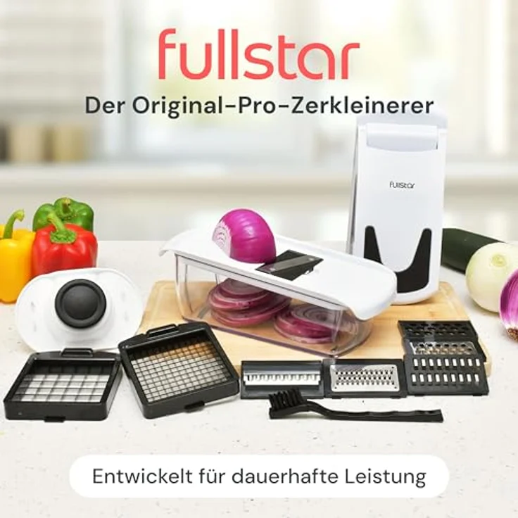 Fullstar Gemüseschneider 8-in-1 PRO, Mandoline & Julienne-Würfelschneider aus rostfreiem Edelstahl, Weiß – Bild 2