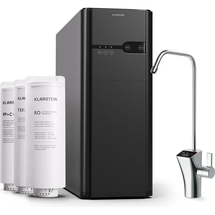 Klarstein Wasserfilter PureFina 400, Osmose-Wasserfilter-System für Trinkwasser mit 400GPD Kapazität, 5-Stufen-Filtration, Wassermessgerät, weiß