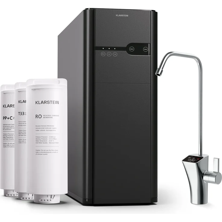 Klarstein Wasserfilter PureFina 400, Osmose-Wasserfilter-System für Trinkwasser mit 400GPD Kapazität, 5-Stufen-Filtration, Wassermessgerät, weiß