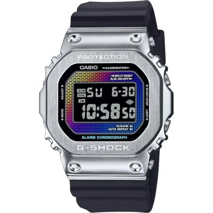 Casio G-Shock G-Steel Herrenuhr Schwarz/Regenbogen GM-5600RW-1ER, Edelstahlgehäuse, schwarzes Kunststoffarmband