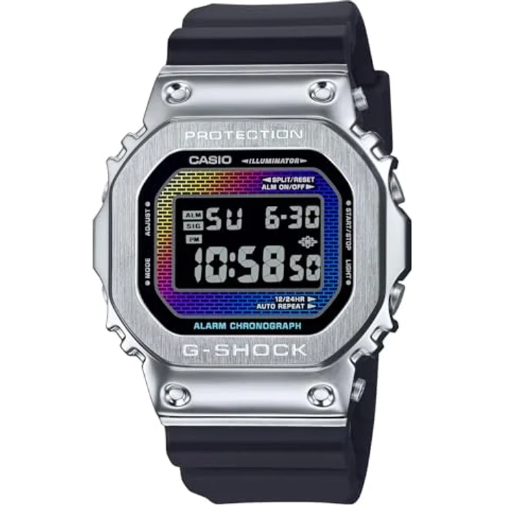 Casio G-Shock G-Steel Herrenuhr Schwarz/Regenbogen GM-5600RW-1ER, Edelstahlgehäuse, schwarzes Kunststoffarmband – Bild 1