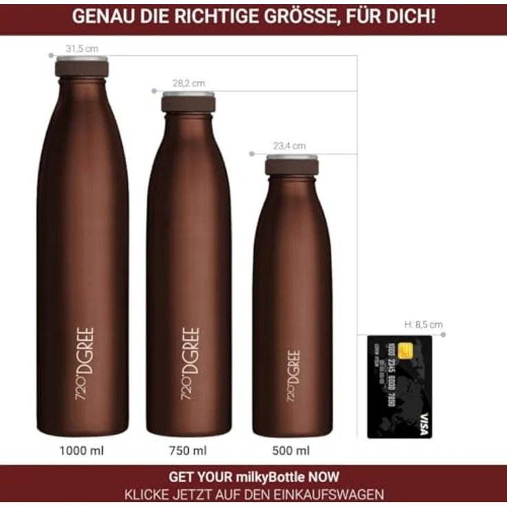 Trinkflasche Doppelwandig Edelstahl 500ml Isolierflasche 720°DGREE milkyBottle brown red – Bild 4