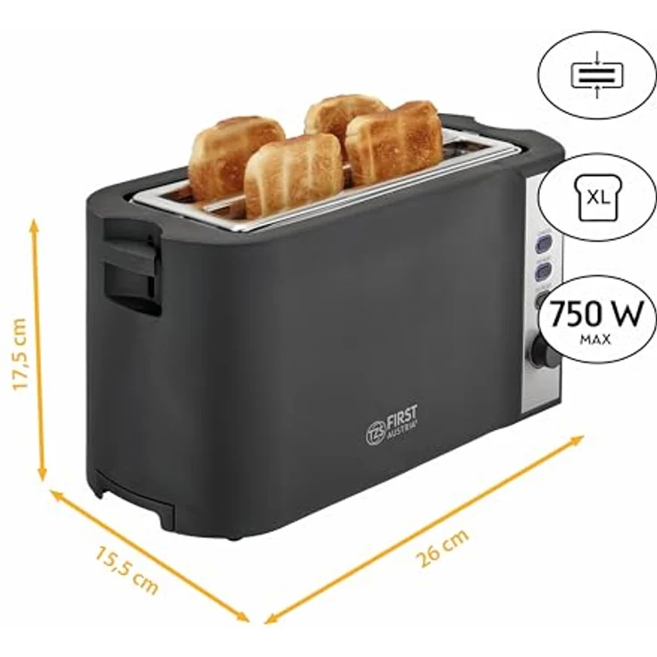 TZS First Austria 2-Scheiben Toaster i Selbstzentrierfunktion i 7 Bräunungsstufen i Auftau- und Aufwärmfunktion i Brötchenwärmer i 650-750W – Bild 3