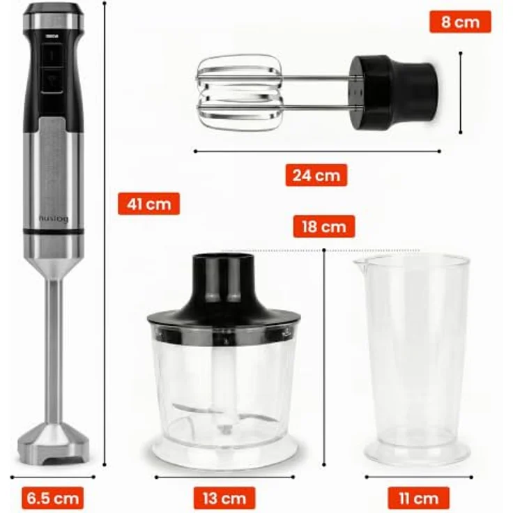 Huslog Stabmixer 3-in-1, 1500 W mit Zerkleinerer, Schneebesen und 20 Geschwindigkeitsstufen, HUS1048 – Bild 7