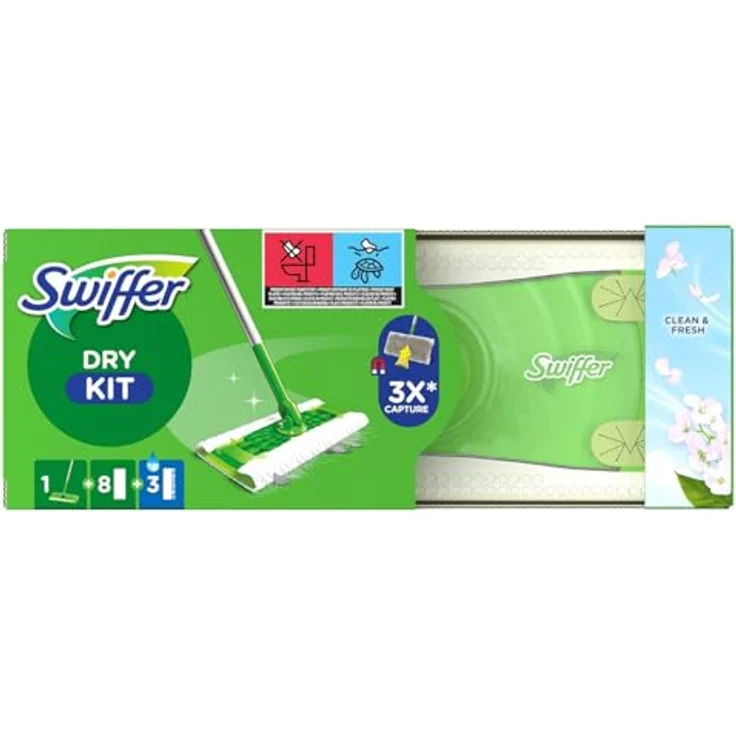 Swiffer Dry Kit Bodenwischer Starterset, inkl. 1 Bodenstab, 8 Trocken- & 3 Wet Tücher für effektive Bodenreinigung – Bild 2