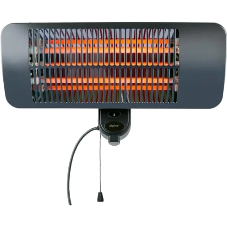 alpina Infrarotheizung Hängend Heizstrahler 2000W, 3 Heizstufen, spritzwassergeschützt IP34, Terrassenheizung schwarz