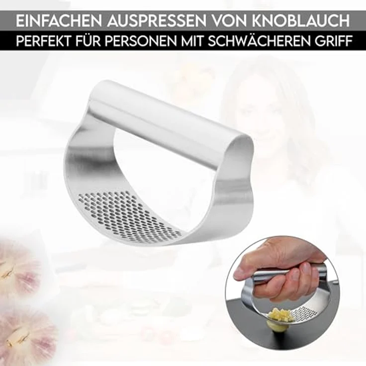 hausleben Knoblauchpresse Edelstahl – Ergonomischer Knoblauch- und Ingwerzerkleinerer, rostfrei, kompakt und leicht zu reinigen – Bild 3