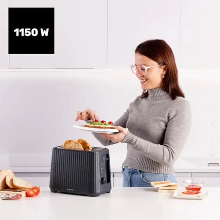 Taurus Toaster Jonic Toast 1150W, 7 Bräunungsstufen, 3 Funktionen, 2 Schlitze, Selbstzentrierung, Extra-Hebefunktion, Krümelschublade, Schwarz – Bild 2