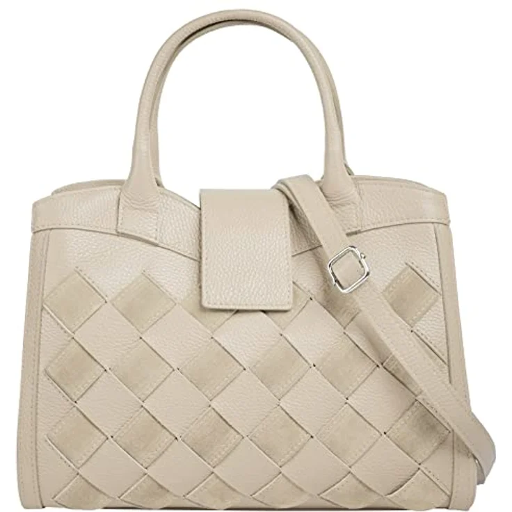Samantha Look Lederhandtasche im Flechtmuster, braun, mit Smartphonefach und verstellbarem Schultergurt – Bild 1